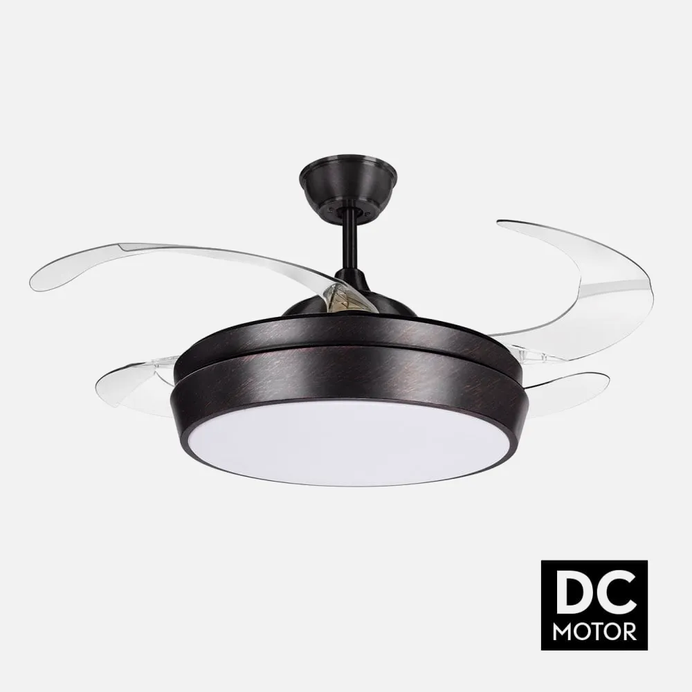 Ventilador Dc Simun 36w 3240lm Marron Rustico 4 Aspas Transp 36x55/107d 4000k C/ Remoto
