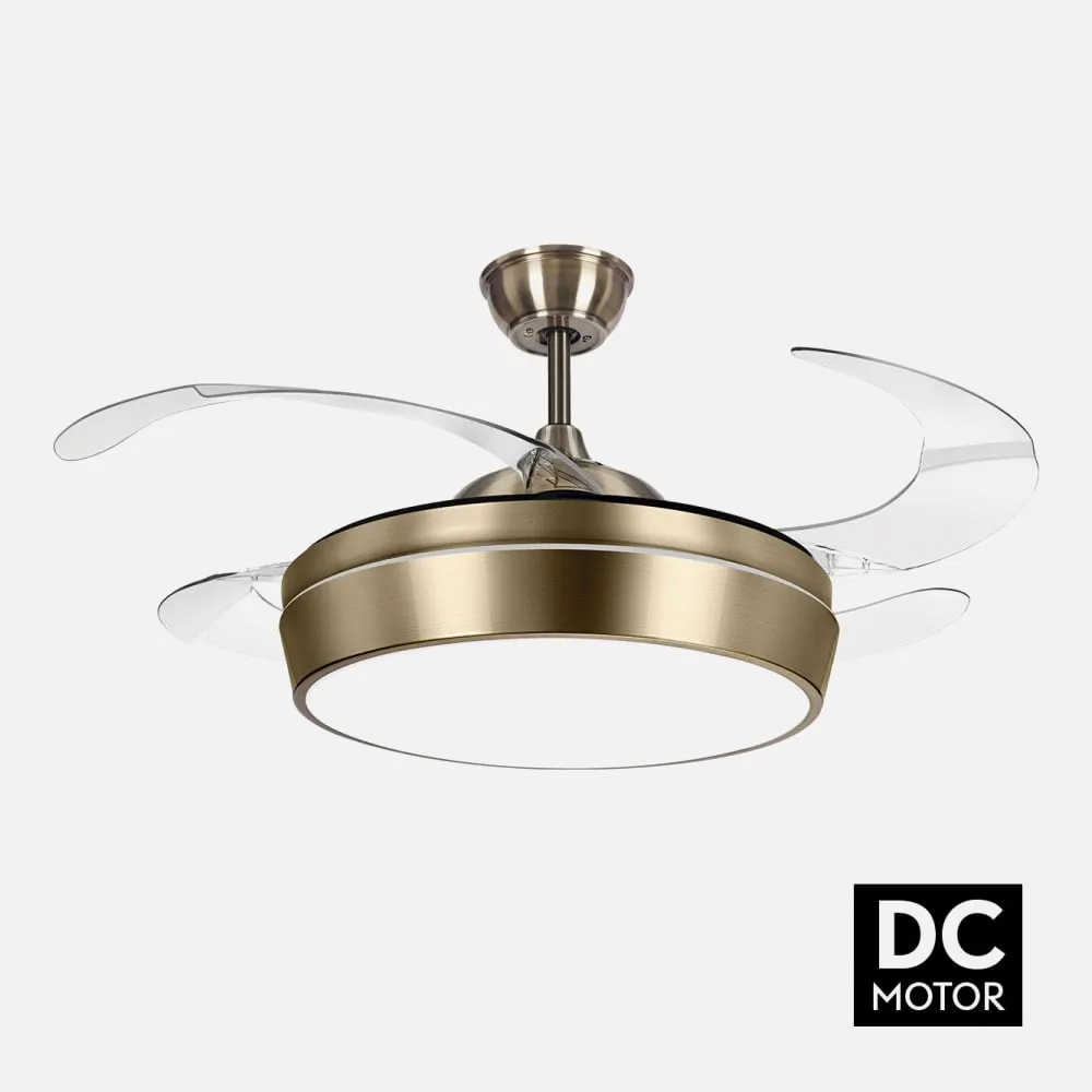 Ventilador Dc Simun 36w 3240lm Cuero 4 Aspas Transp 36x55/107d 4000k C/ Remoto
