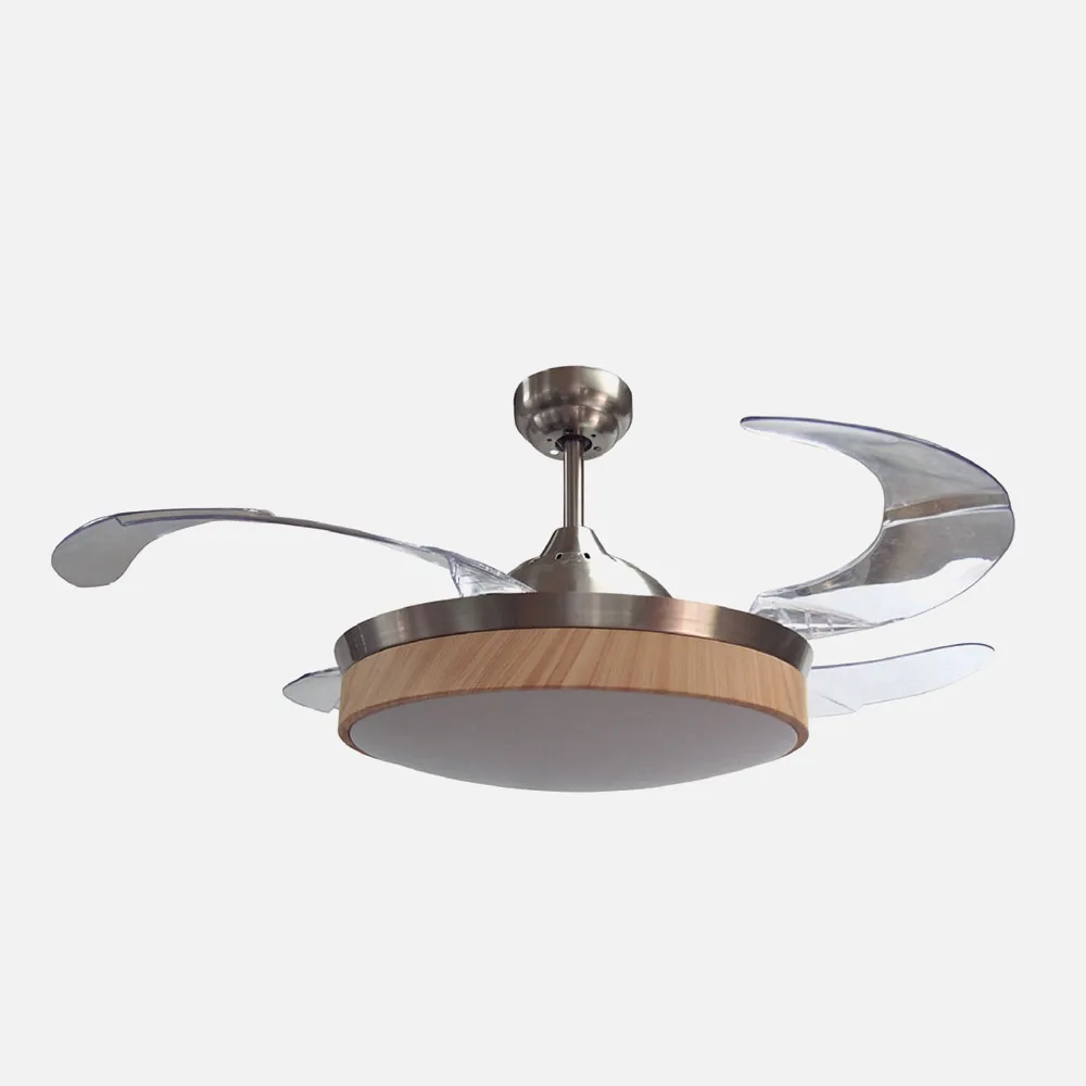Ventilador Led Zonda 72w 3600lm Niquel/haya 4 Aspas Transp 42x55/106d C/ Remoto Y Temporizador