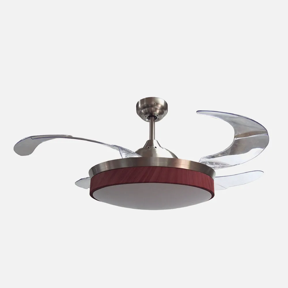 Ventilador Led Zonda 72w 3600lm Cuero/cerez 4 Aspas Transp 42x55/106d C/ Remoto Y Temporizador