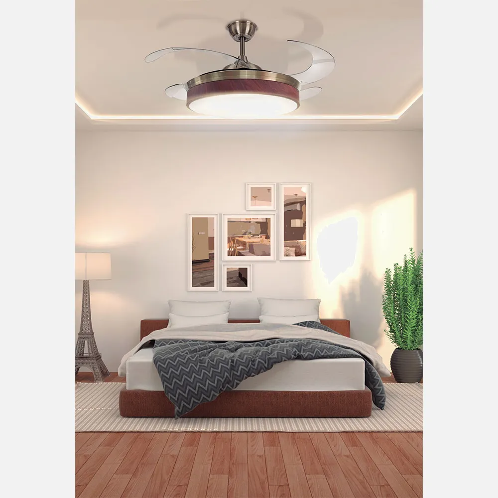 Ventilador Led Zonda 72w 3600lm Niquel/haya 4 Aspas Transp 42x55/106d C/ Remoto Y Temporizador