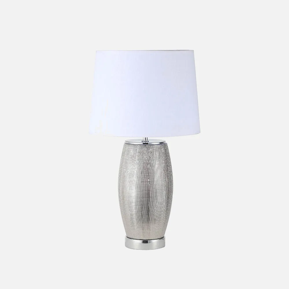 Sobremesa Ceramica Sabina 1xe27 Plata Brillo  C/pant Blanca 53x30x30 Cm
