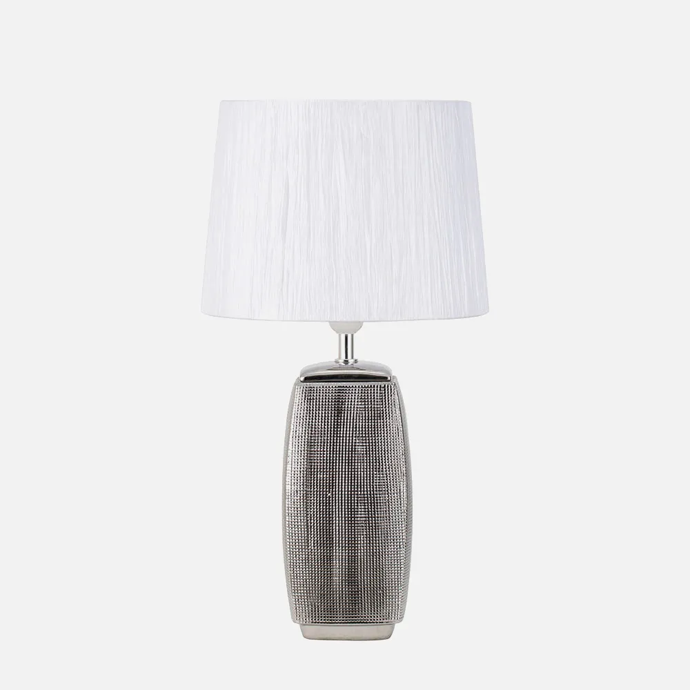 Sobremesa Cerámica Sucupira 1xe27 Plata Brillo  C/pant Blanca 54x30x30 Cm