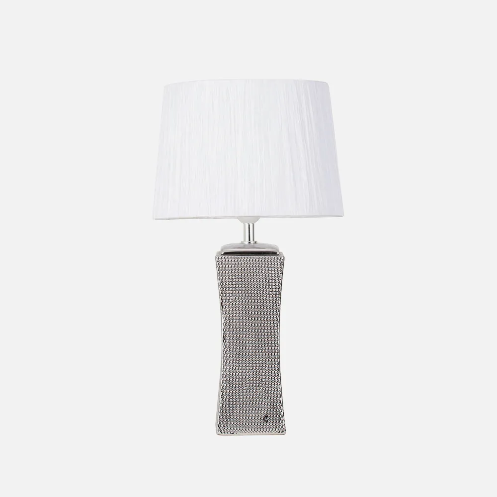 Sobremesa Ceramica Palo Santo 1xe27 Plata Brillo C/pant Blanca 50x28x28 Cm