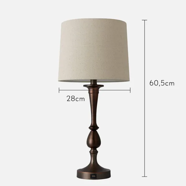 Sobremesa Khalifa1xe27 Marron 60´5x28x28 Cm Puerto Usb