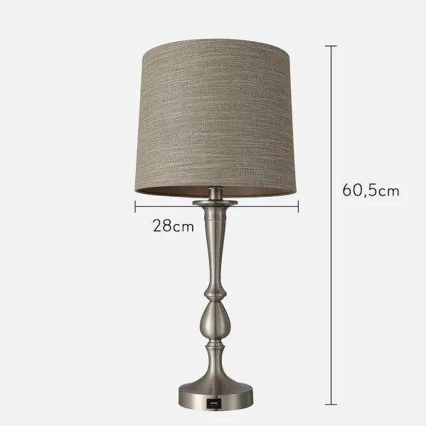 Sobremesa Khalifa 1xe27 Niquel 60´5x28x28 Cm Puerto Usb