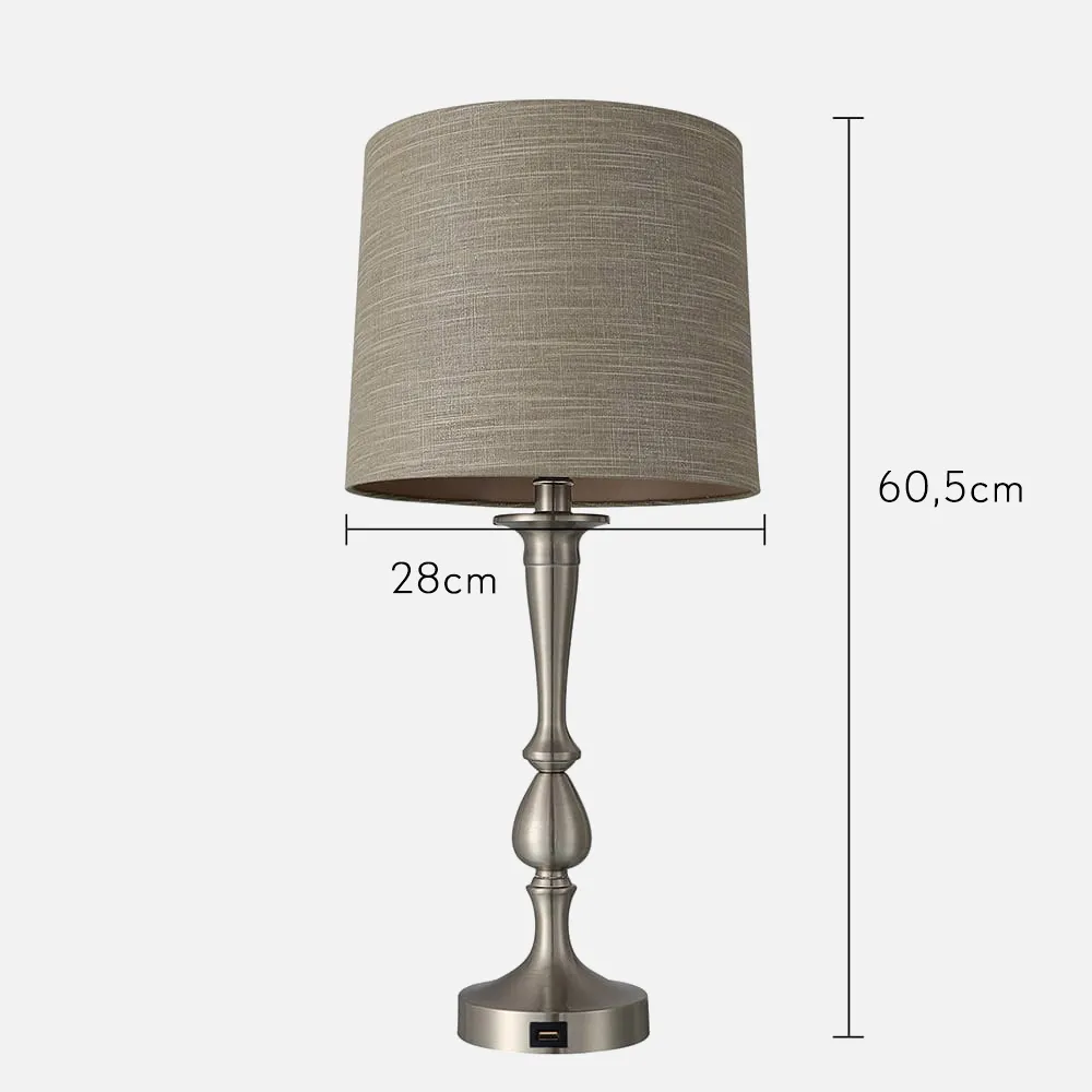 Sobremesa Khalifa 1xe27 Niquel 60´5x28x28 Cm Puerto Usb