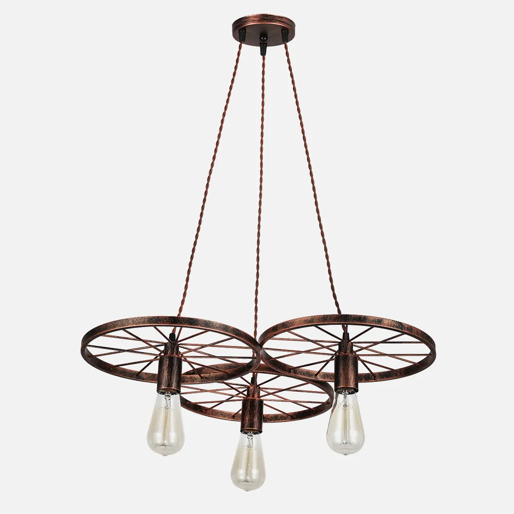 Colgante Mirlo 3xe27  Rueda Marrón Óxido  Regx60d