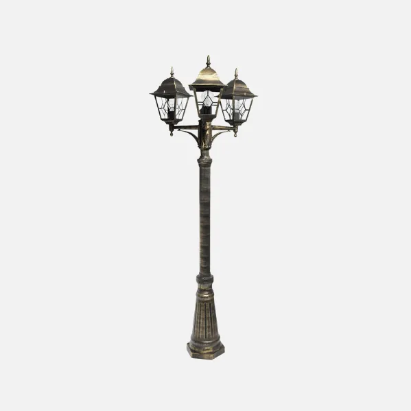 Farola Exterior Aluminio Bootes 3xe27 Neg/oro Ip44 228x62x62 Cm