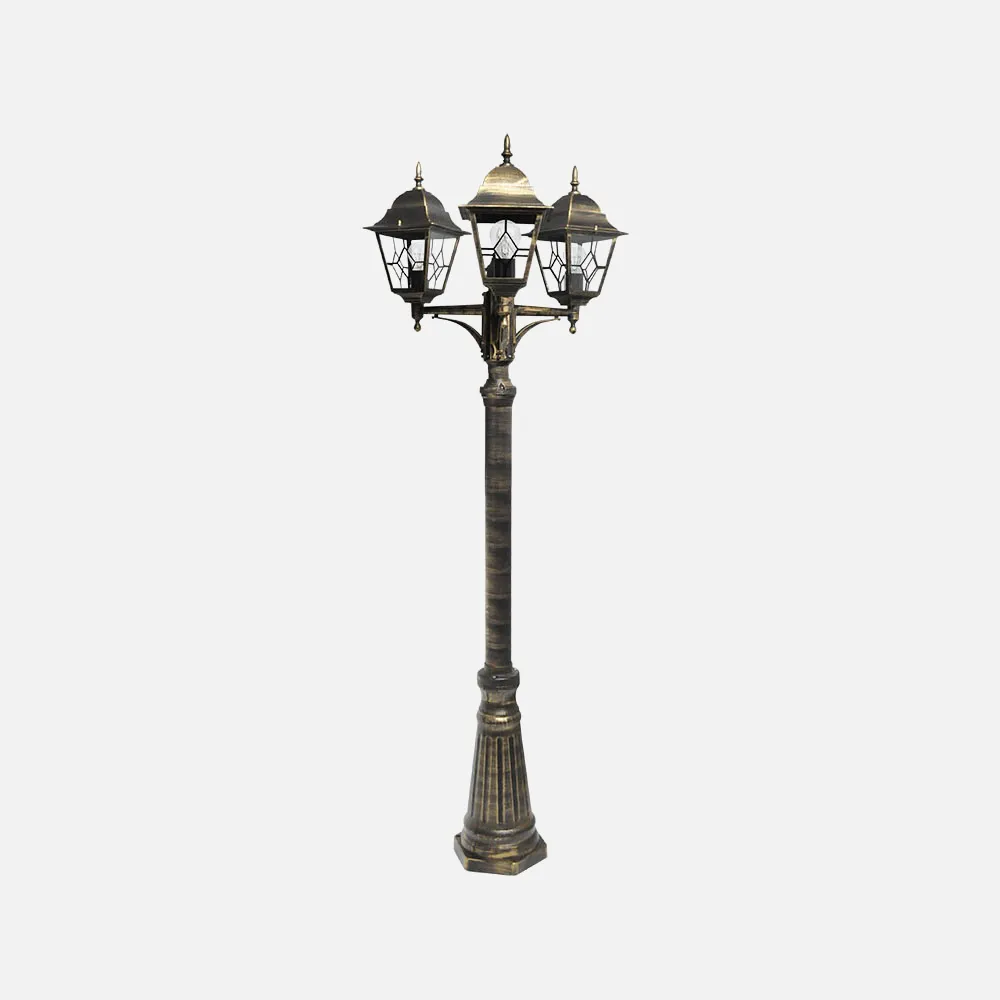 Farola Exterior Aluminio Bootes 3xe27 Neg/oro Ip44   Regx62x62 Cm