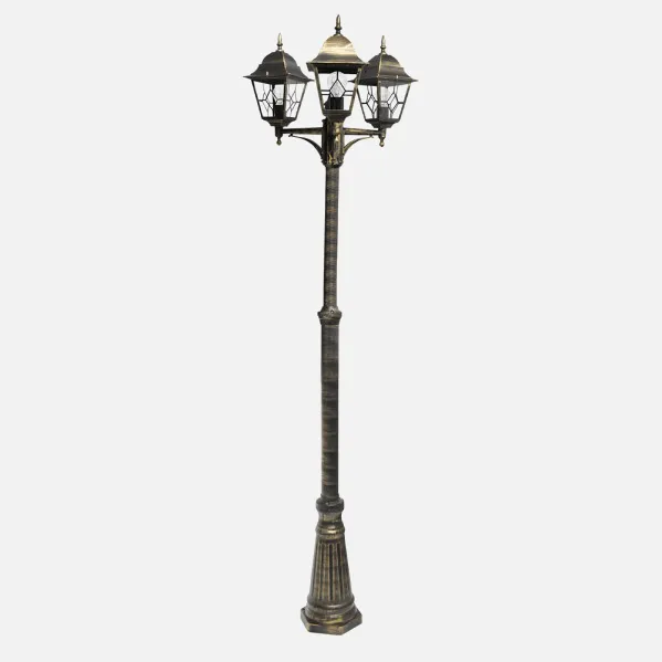 Farola Exterior Aluminio Bootes 3xe27 Neg/oro Ip44 228x62x62 Cm