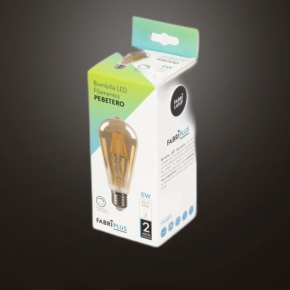 Bombilla Filamento Pebetero 14x6,5d 8w 700lm Regulable E27 Ambar 2700k