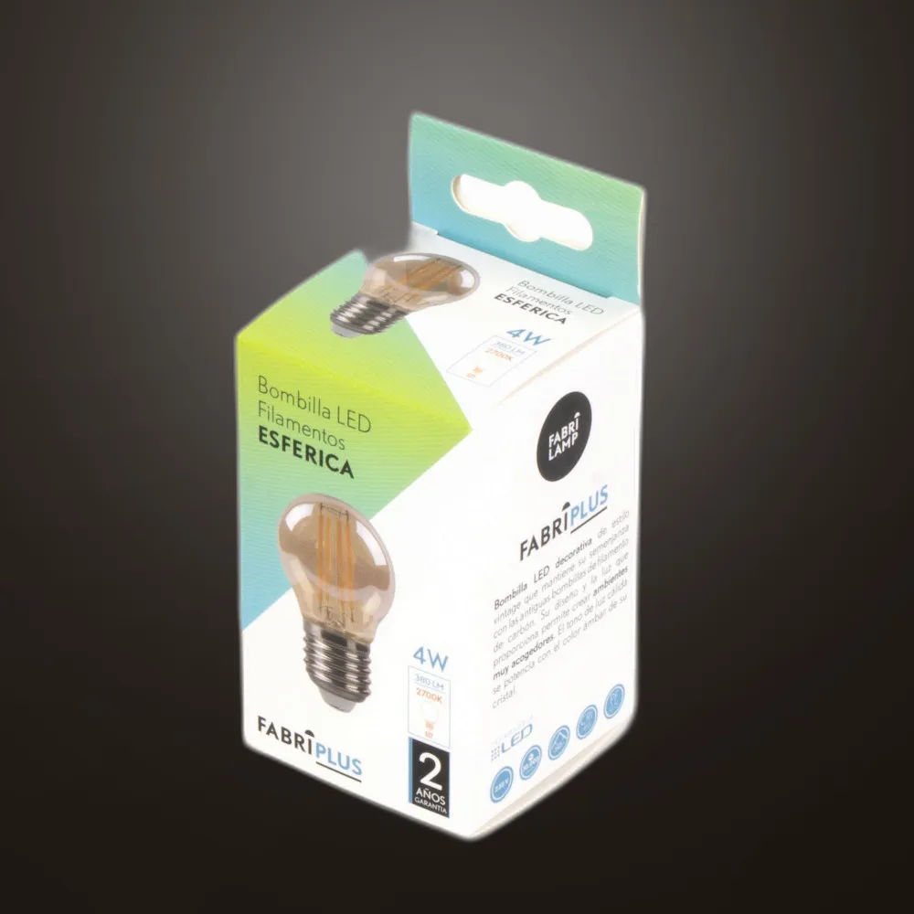 Bombilla Filamento Esferica 7x4,5d 4w 380lm E27 Ambar 2700k