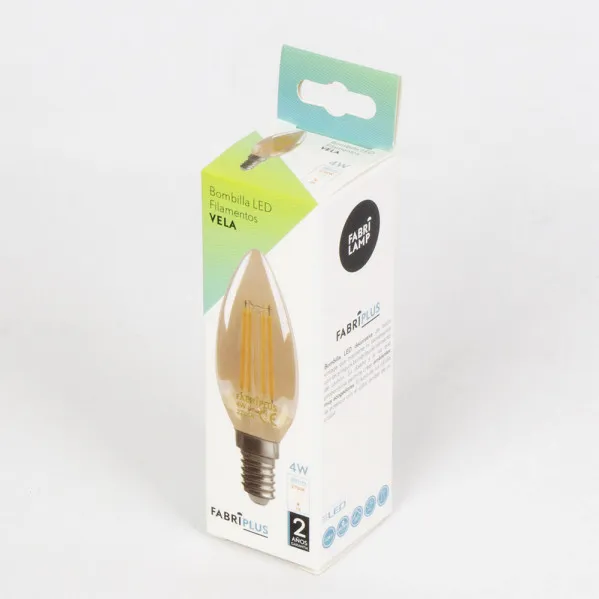 Bombilla Filamento Vela 10x3,5d 4w 380lm E14  Ambar 2700k