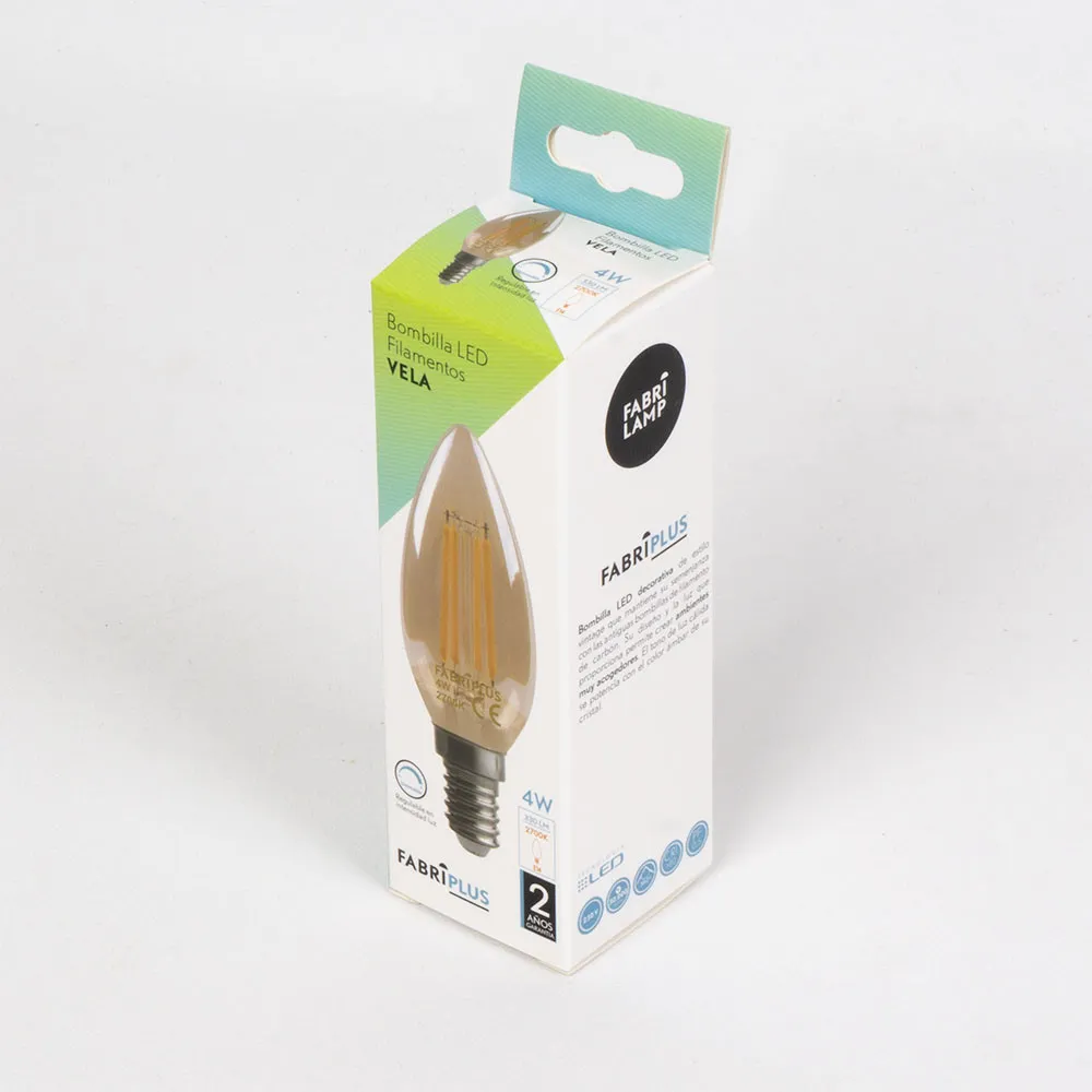 Bombilla Filamento Vela 10x3,5d 4w 330lm Regulable E14  Ambar 2700k