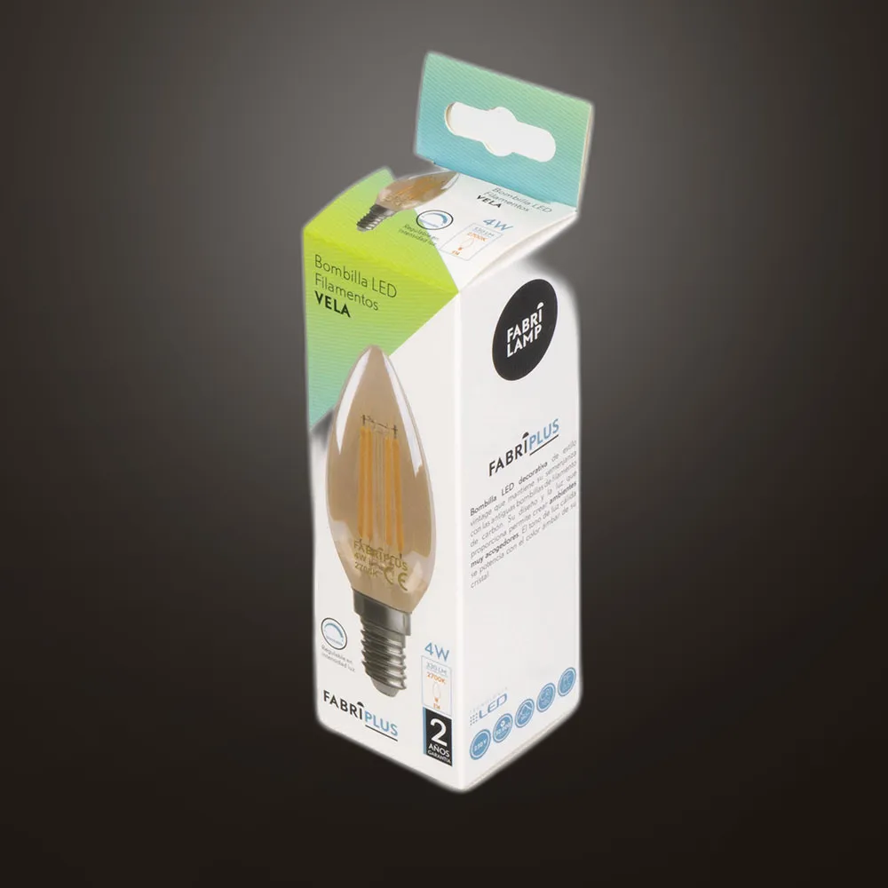 Bombilla Filamento Vela 10x3,5d 4w 330lm Regulable E14  Ambar 2700k