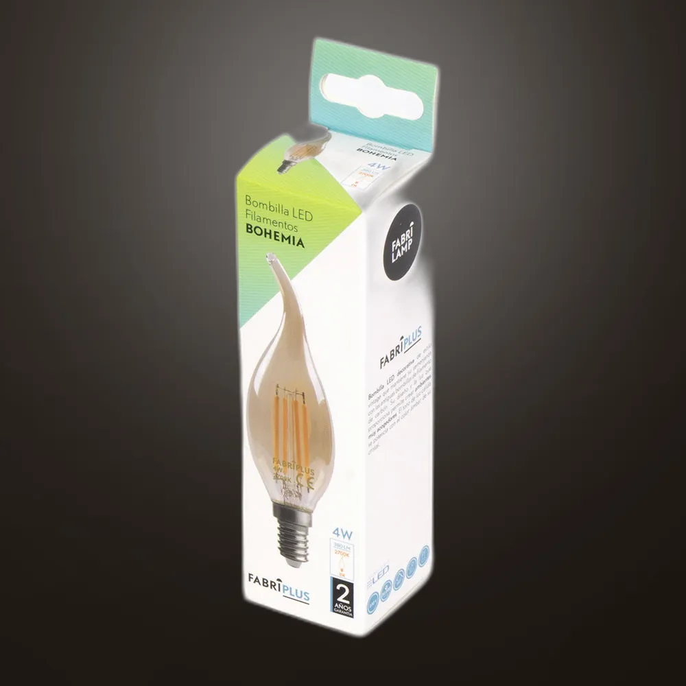 Bombilla Filamento Bohemia 11,5x3,5d 4w 380lm E14 Ambar  2700k