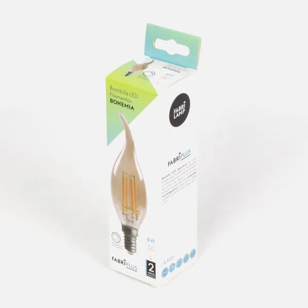 Bombilla Filamento Bohemia 12,3x3,5d 4w Regulable  E14 330lm Ambar 2700k