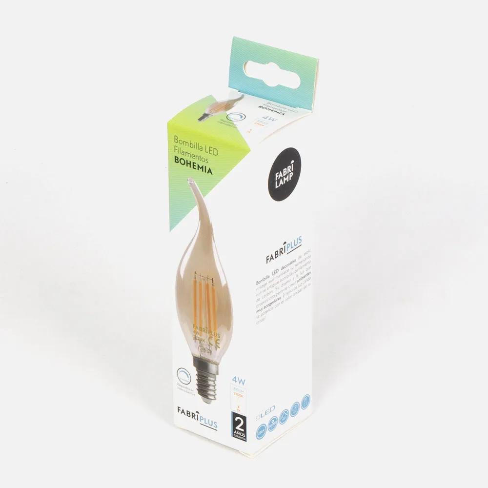 Bombilla Filamento Bohemia 12,3x3,5d 4w Regulable  E14 330lm Ambar 2700k