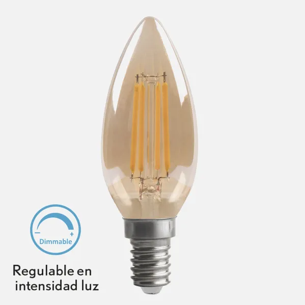 Vela de filamento de lâmpada 10x3,5d 4w Dimmable E14 330lm Âmbar 2700k
