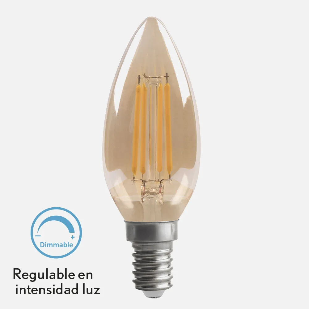 Bombilla Filamento Vela 10x3,5d 4w Regulable E14  330lm Ambar 2700k