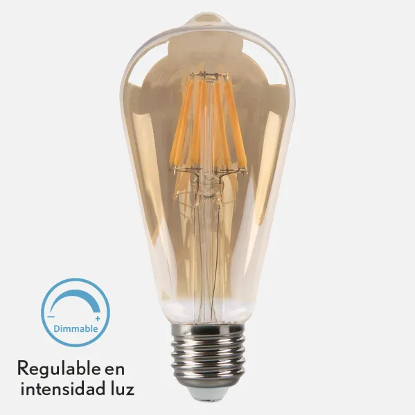 Bombilla Filamento Pebetero 14x6,5d 8w Regulable  700lm E27 Ambar 2700k
