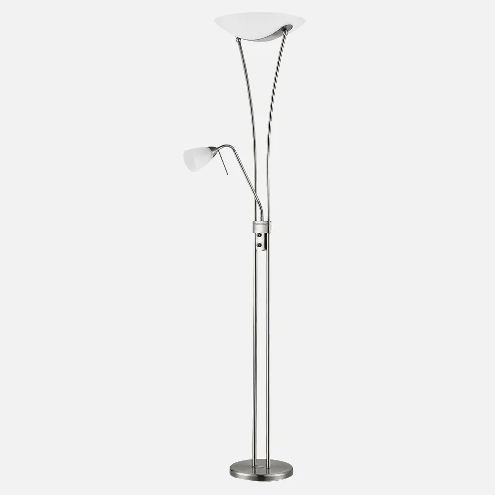 Pie De Salon Lalande 2xe27+1xe14 C/lector Niquel 180x36x36 Cm