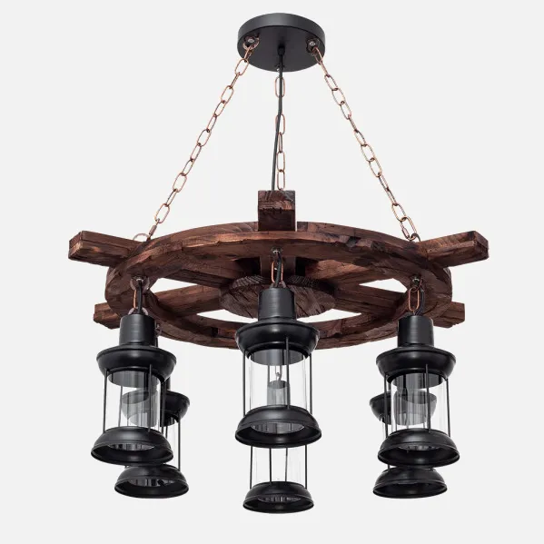 Colgante Rustico Finca 6xe27 Timonel Negro Regx75x75 Cm