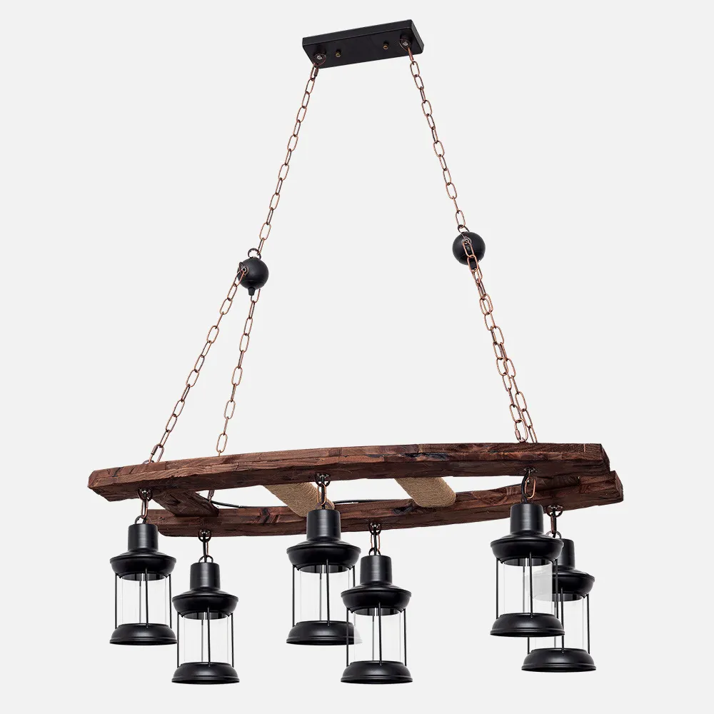 Colgante Rustico Finca 6xe27 Negro  Regx78x40 Cm