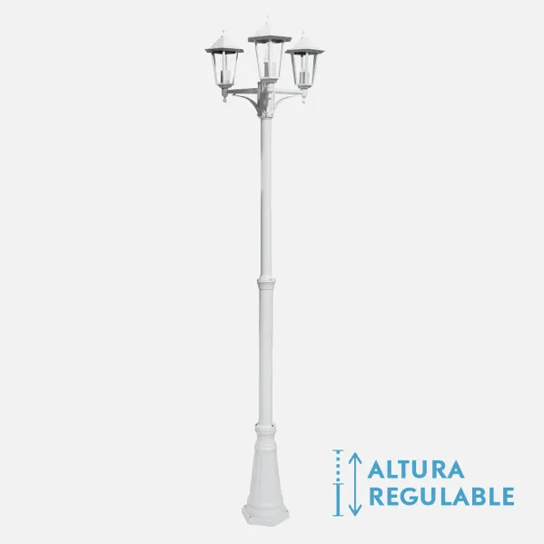 Farola Exterior Aluminio Auriga 3xe27 Blanco Ip44 220x62x62 Cm  Regulable En Altura