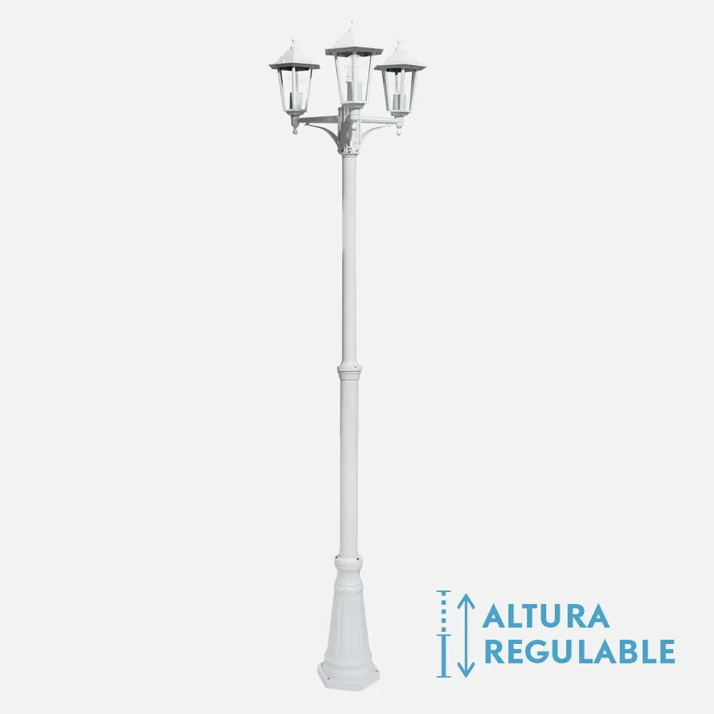 149143001 - Farola Exterior Aluminio Auriga 3xe27 Blanco Ip44 220x62x62 Cm  Regulable En Altura