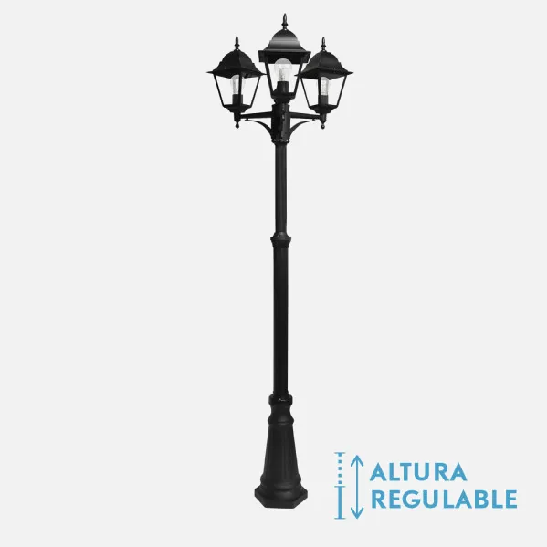 Street lamp Outdoor Aluminium Spica 3xe27 Black Ip44 220x62x62 Cm  Dimmable In Height
