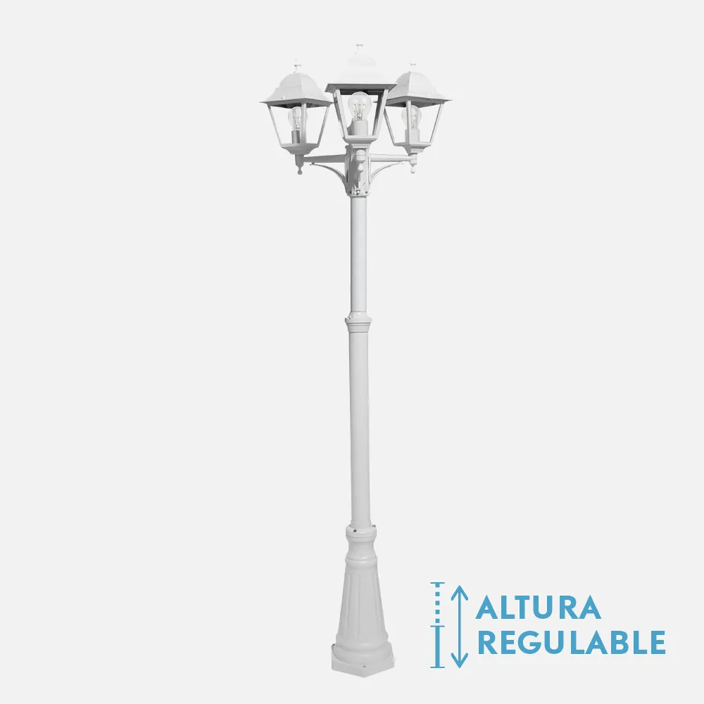 149243001 - Farola Exterior Aluminio Spica 3xe27 Blanco Ip44 220x62x62 Cm  Regulable En Altura