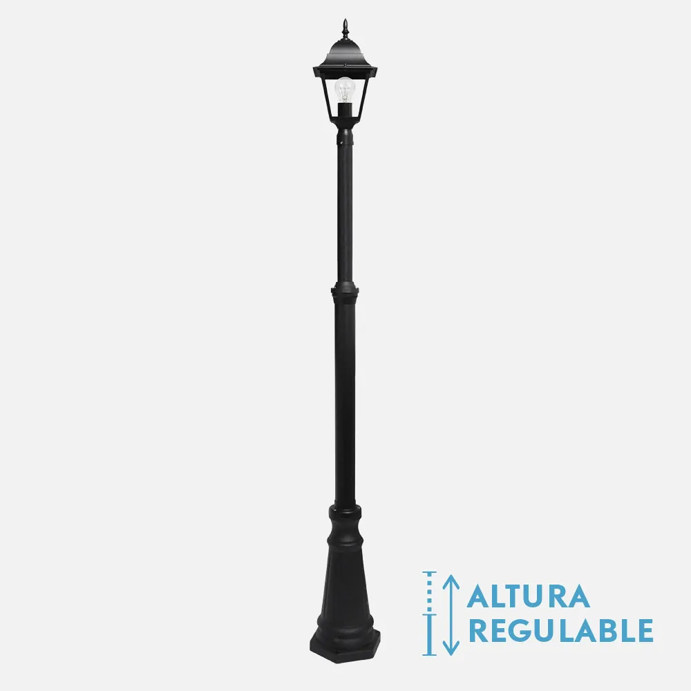 149241009 - Farola Exterior Aluminio Spica 1xe27 Negro Ip44 220x20x20 Cm  Regulable En Altura