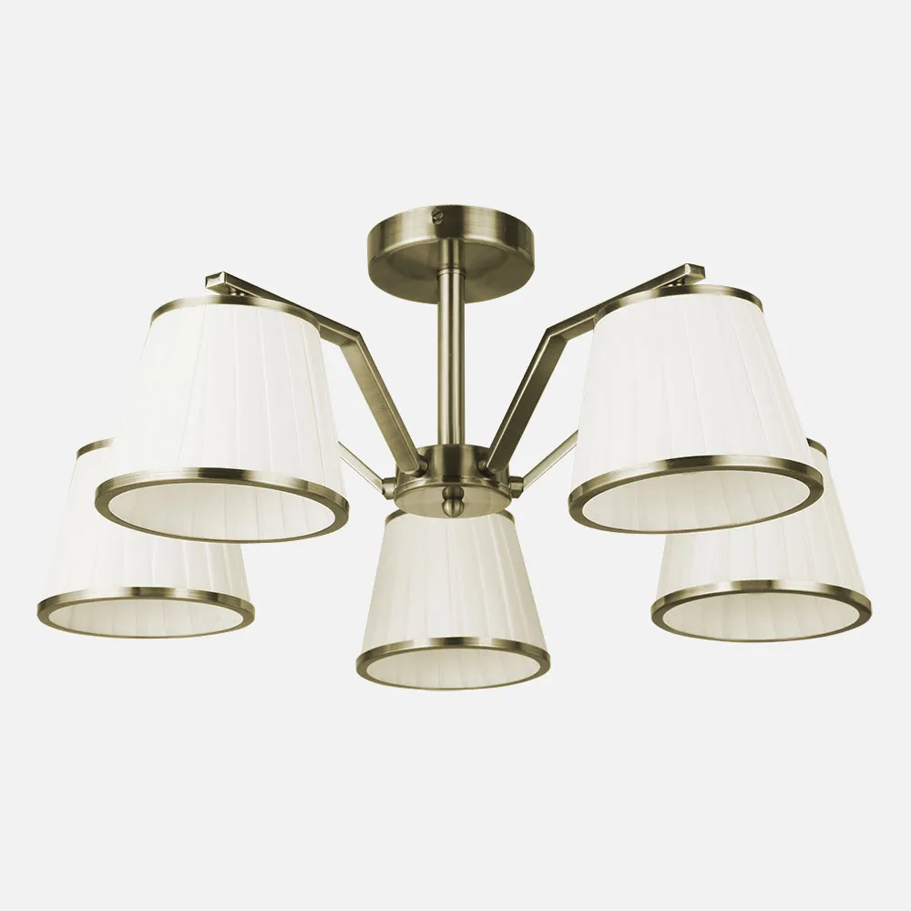Lampara Trebol 5xe14 Cuero Pantalla Beis 24x59x59 cm