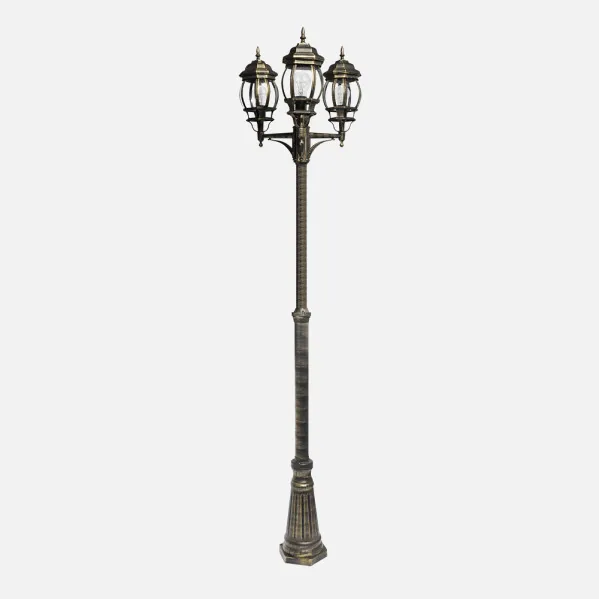 Farola Exterior Aluminio Caelum 3xe27 Neg/oro Ip45 228x55x55 Cm