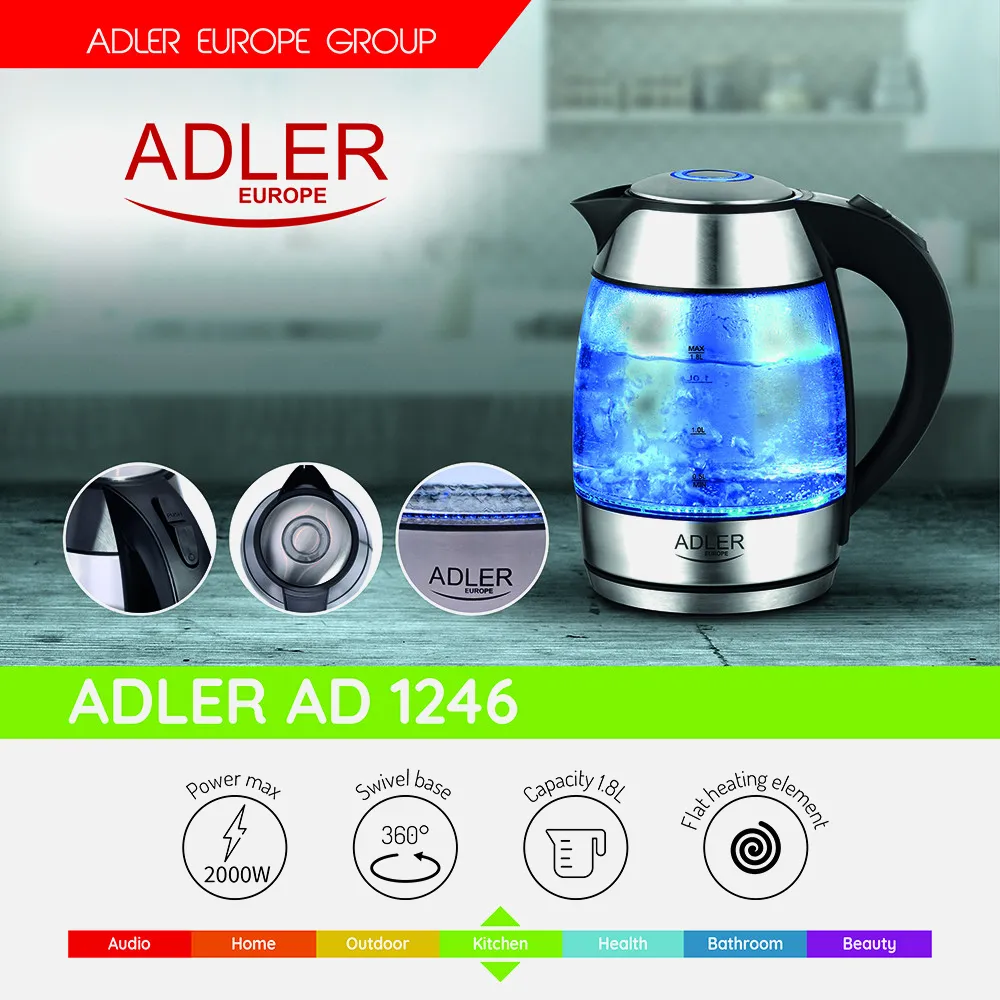 Hervidor De Agua Elect. De Vidrio 0,5-1,8l 2200w Apagado Automatico.filtro Anti-cal