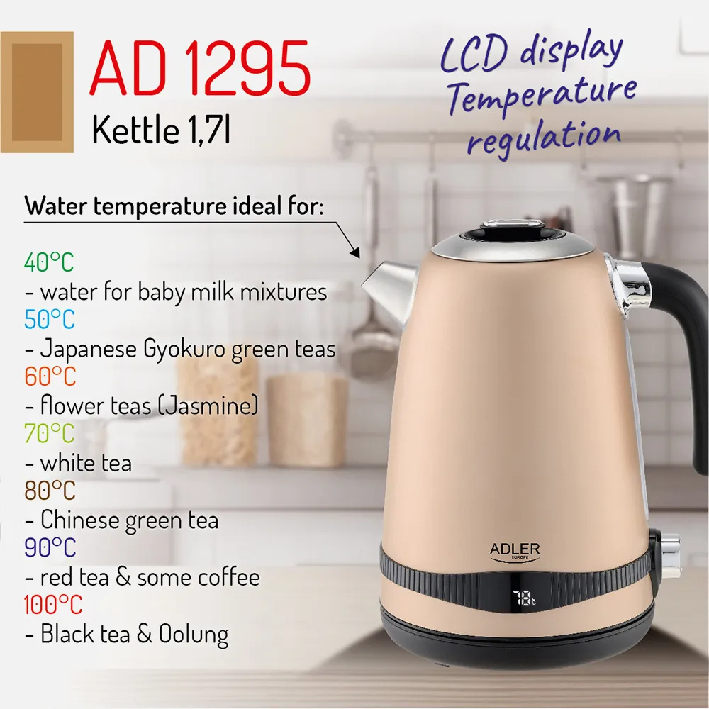 Hervidor De Agua Elect. Acero Inox. 1.7l 2200w Pantalla Lcd Mantenimiento Temperatura