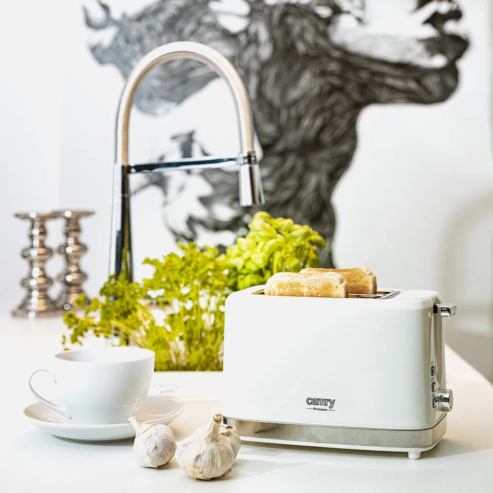 Tostadora 2 Reban. 900w Blanca Parrilla Superior Apagado Automatico Y Boton Detener