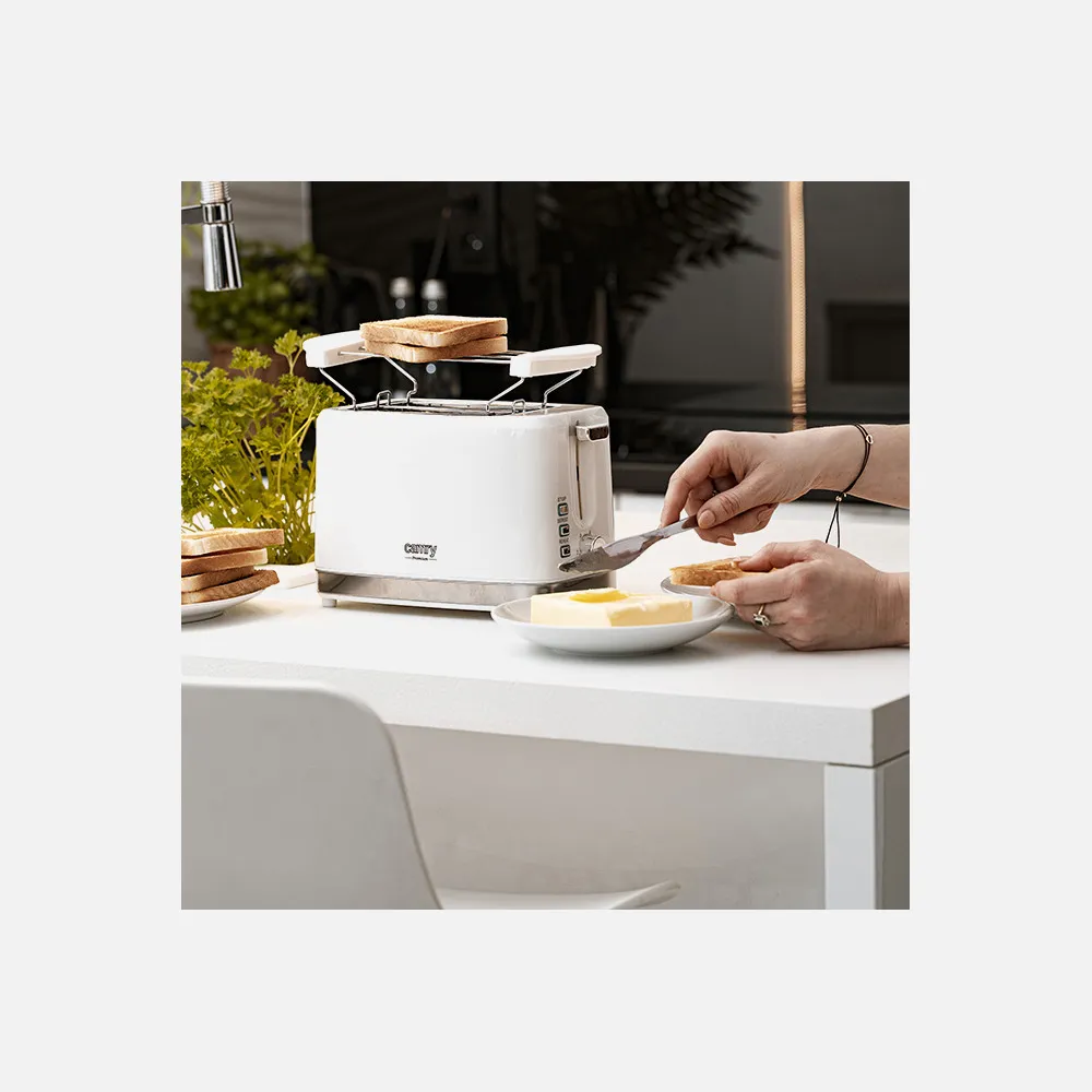 Tostadora 2 Reban. 900w Blanca Parrilla Superior Apagado Automatico Y Boton Detener