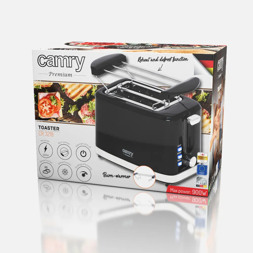 Tostadora 2 Reban. 900w Negra Parrilla Superior Apagado Automatico Y Boton Detener