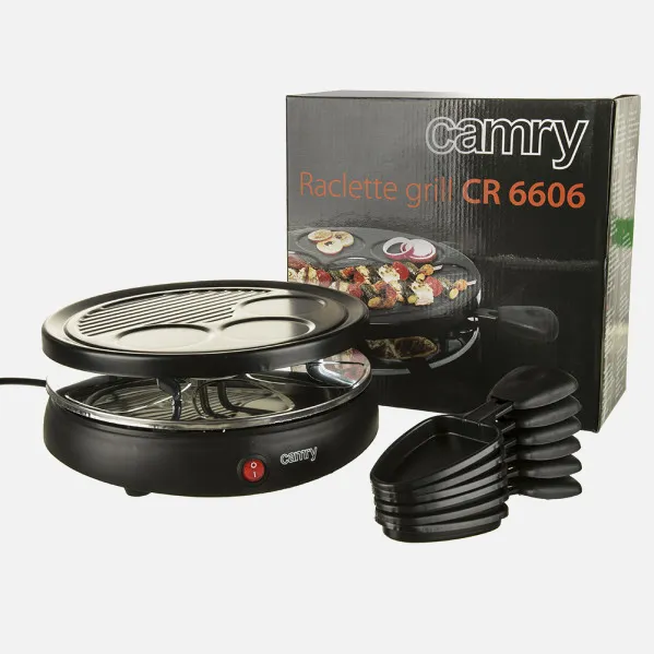 Raclette Grill 1200w 6 Pequenas frigideiras Prato antiaderente removível