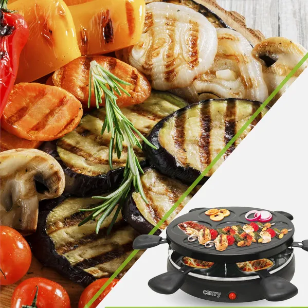 Parrilla Raclette 1200w 6 Sartenes Pequeñas Placa Extraible Antiadherente