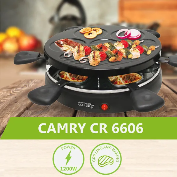 Parrilla Raclette 1200w 6 Sartenes Pequeñas Placa Extraible Antiadherente
