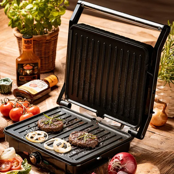 Grill Antiadherente 2800w 180º Bandeja Goteo Placa Xl 29*24 Cm Con Espatula