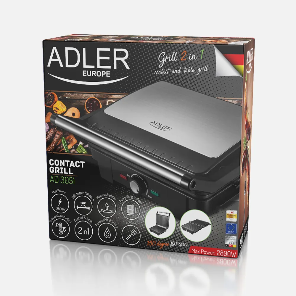 Grill Antiadherente 2800w 180º Bandeja Goteo Placa Xl 29*24 Cm Con Espatula
