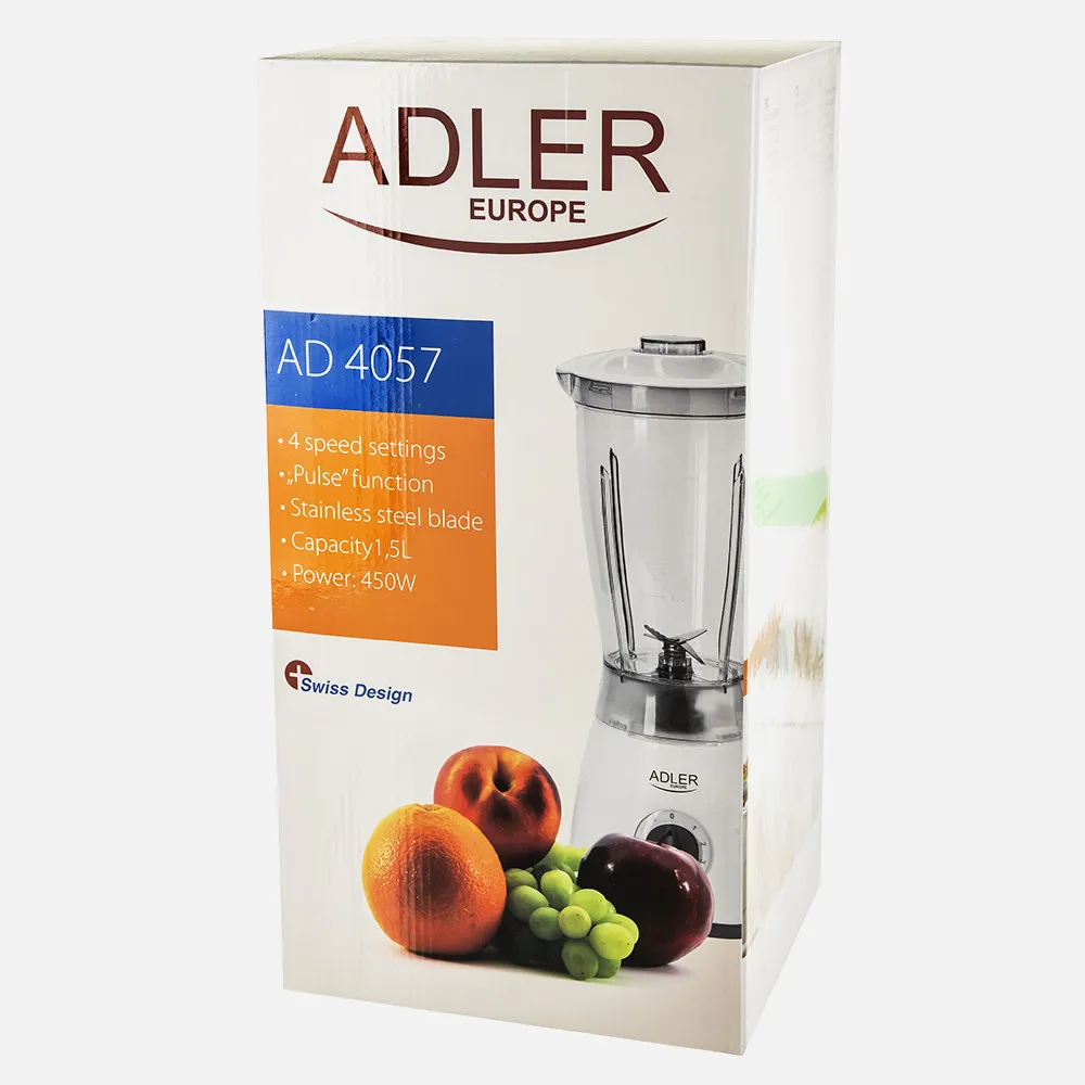 Batidora 450w Hoja Acero Inox. 4 Velocidades Jarra 1500ml. Silenciosa