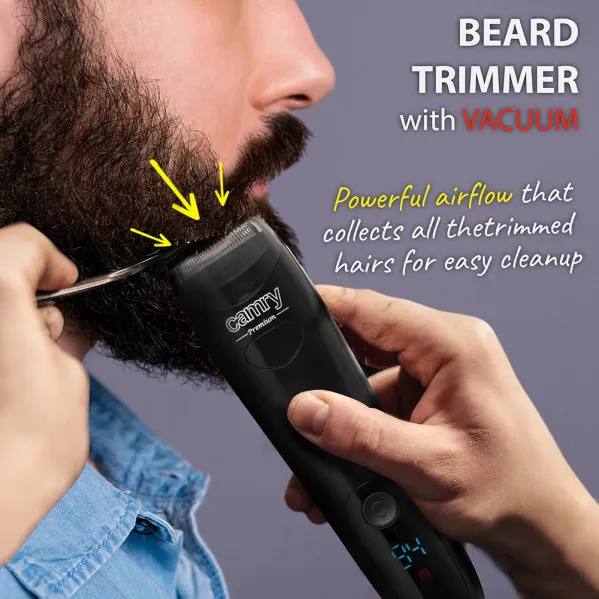Cordless Beard Trimmer USB Charging LCD Screen 60min Use Time Suction 2 Accessories