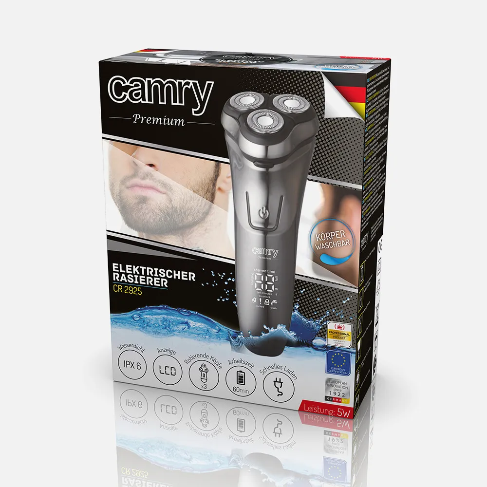 Afeitadora 3 Cabezales 60min Uso Impermeable Ipx6 Carga 1'5h Lcd Recortador Barba Plegab.