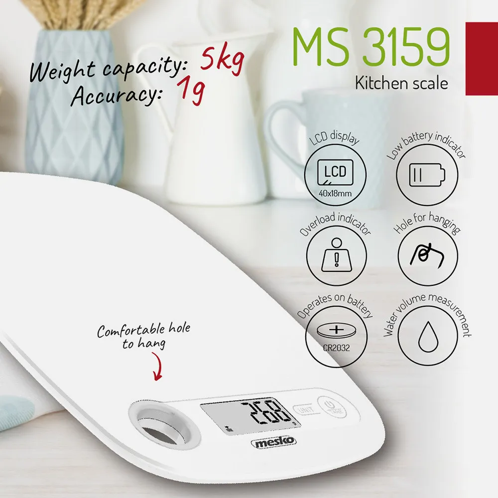 Bascula Cocina Lcd Sin Cuenco Cap.max. 5g Naranja Apagado Automatico Orificio Para Colgar